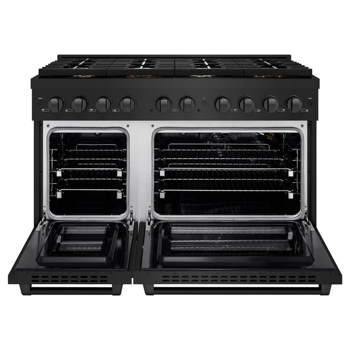 ZLINE Paramount 48" 6.7 cu. ft. Gas Range with Convection Oven and 8 Brass Burners in Black Stainless Steel, SGRB-BR-48