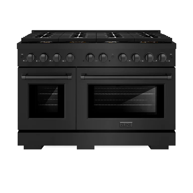 ZLINE Paramount 48" 6.7 cu. ft. Gas Range with Convection Oven and 8 Brass Burners in Black Stainless Steel, SGRB-BR-48