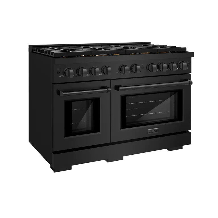 ZLINE Paramount 48" 6.7 cu. ft. Gas Range with Convection Oven and 8 Brass Burners in Black Stainless Steel, SGRB-BR-48