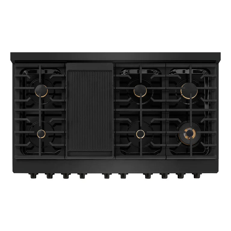 ZLINE Paramount 48" 6.7 cu. ft. Gas Range with Convection Oven and 8 Brass Burners in Black Stainless Steel, SGRB-BR-48