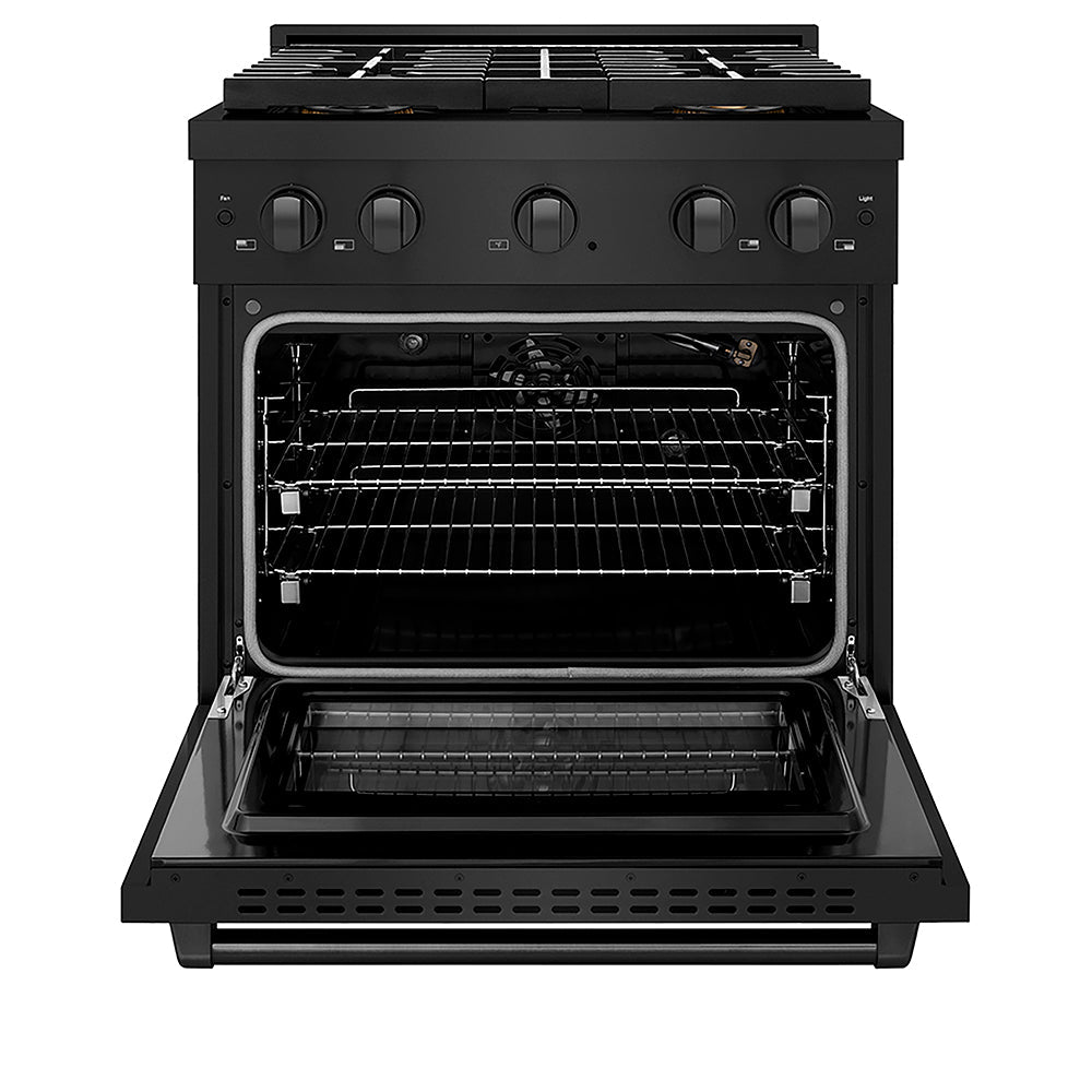 ZLINE 30 in. 4.2 cu. ft. Paramount Gas Range with 4 Burner DuoPro™ Cooktop and Convection Gas Oven in Black Stainless Steel, Open Box-Excellent Condition