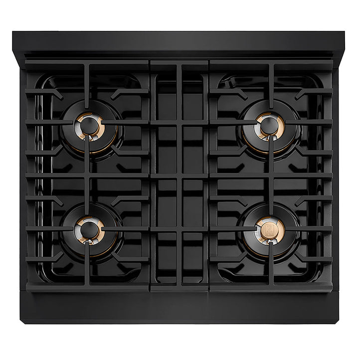 ZLINE 30 in. 4.2 cu. ft. Paramount Gas Range with 4 Burner DuoPro™ Cooktop and Convection Gas Oven in Black Stainless Steel, Open Box-Excellent Condition