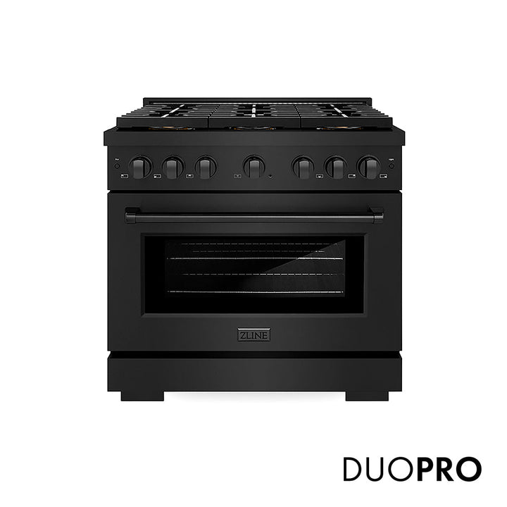 ZLINE 36 in. 5.2 cu. ft. Paramount Gas Range with 6 Burner DuoPro™ Cooktop and Convection Gas Oven in Black Stainless Steel (PSGRB-36)