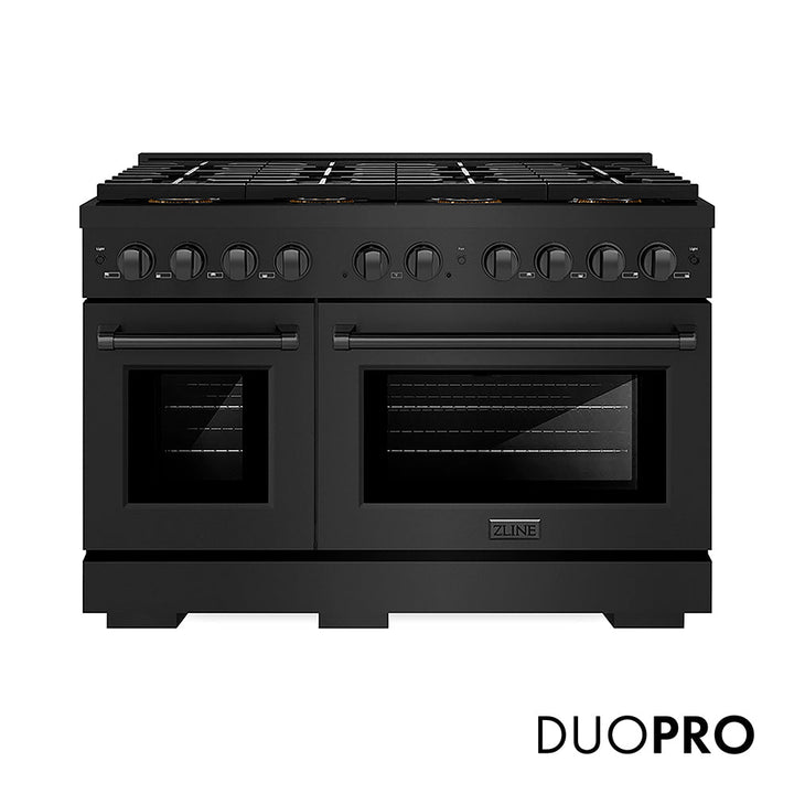 ZLINE 48 in. 6.7 cu. ft. Paramount Gas Range with 8 Burner DuoPro™ Cooktop and Dual Ovens in Black Stainless Steel, Open Box-Excellent Condition