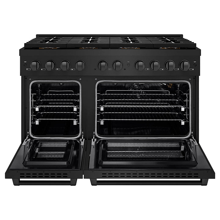ZLINE 48 in. 6.7 cu. ft. Paramount Gas Range with 8 Burner DuoPro™ Cooktop and Dual Ovens in Black Stainless Steel, Open Box-Excellent Condition
