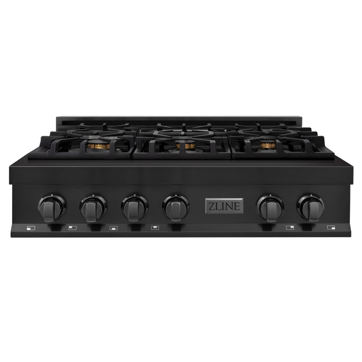 ZLINE 36 in. Rangetop with 6 Gas Brass Burners in Black Stainless Steel, RTB-BR-36