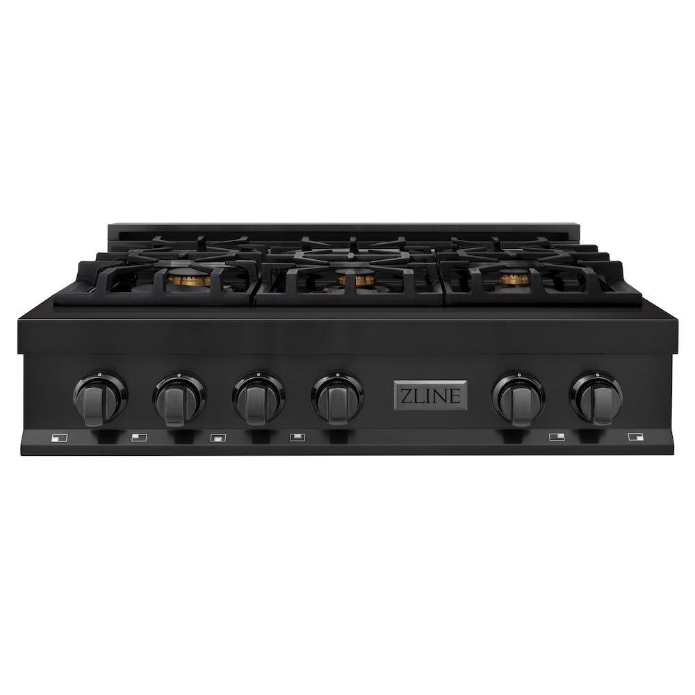ZLINE 36 in. Legacy Gas Rangetop with 6 Brass Burners and Porcelain Cooktop in Black Stainless Steel, Open Box-Excellent Condition