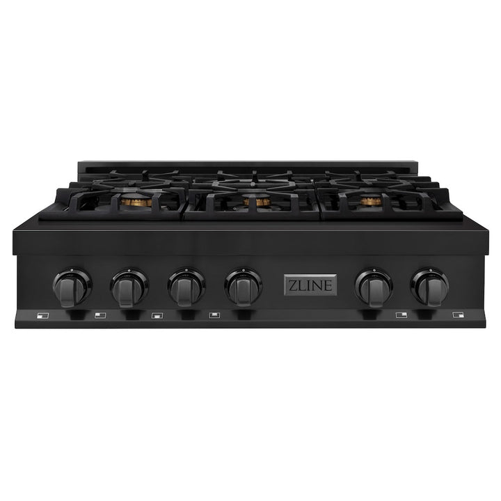 ZLINE 36 in. Legacy Gas Rangetop with 6 Brass Burners and Porcelain Cooktop in Black Stainless Steel, Open Box-Excellent Condition