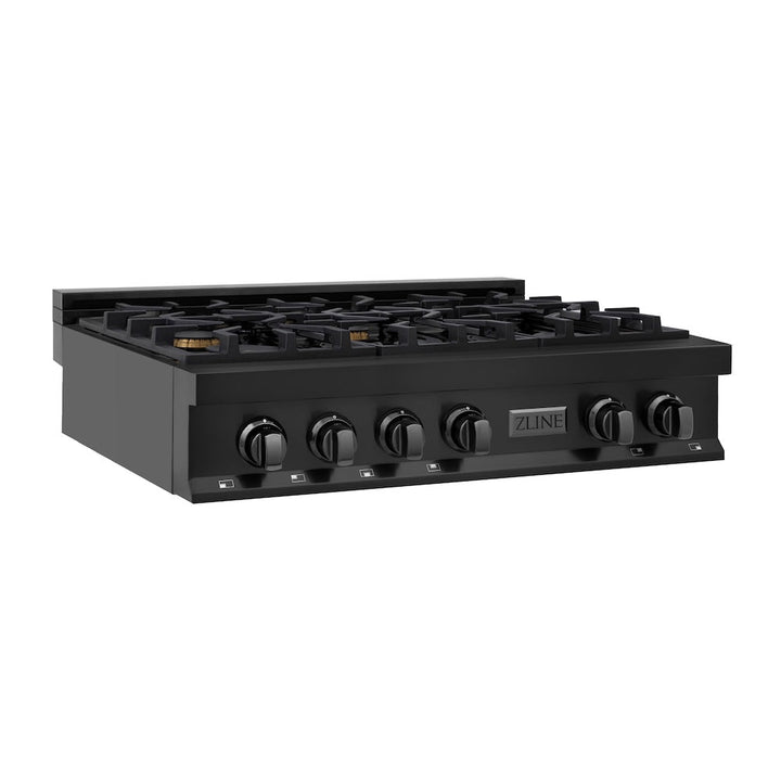 ZLINE 36 in. Legacy Gas Rangetop with 6 Brass Burners and Porcelain Cooktop in Black Stainless Steel, Open Box-Excellent Condition