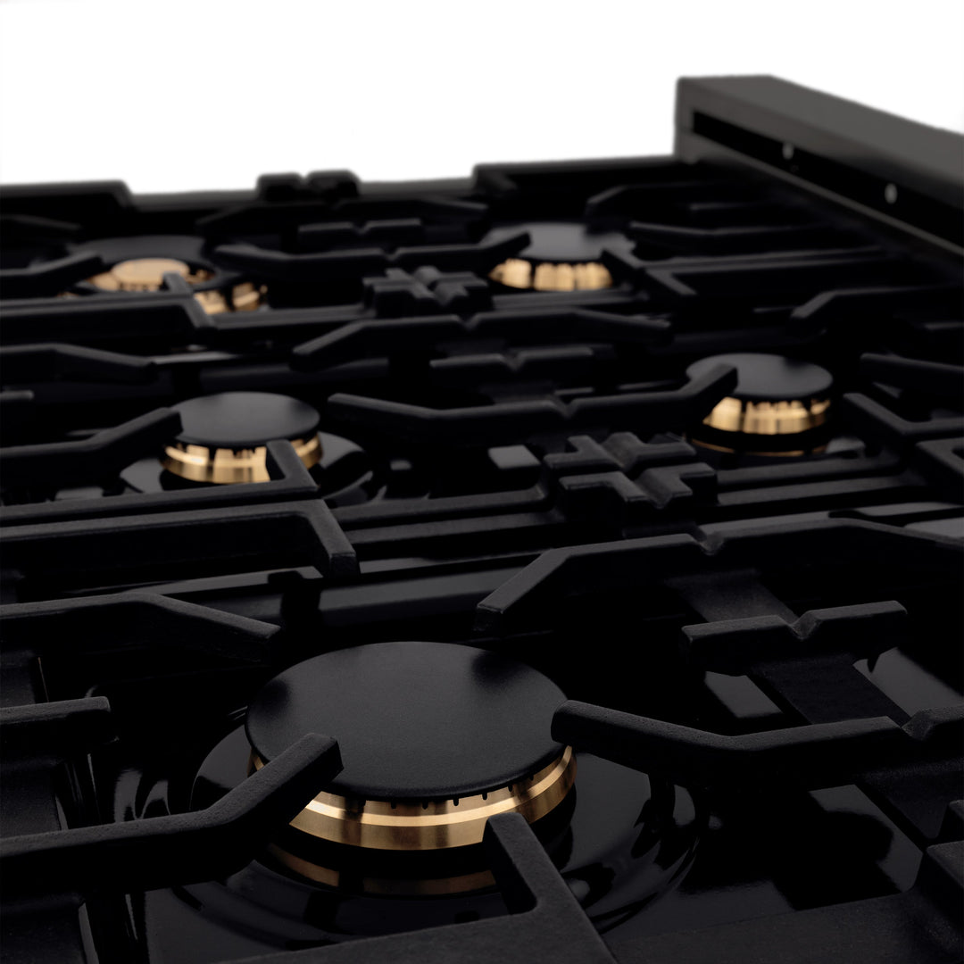 ZLINE 36 in. Rangetop with 6 Gas Brass Burners in Black Stainless Steel, RTB-BR-36