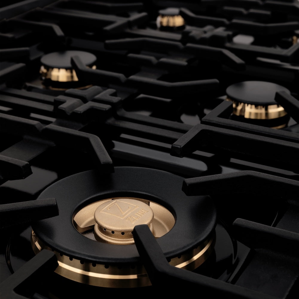 ZLINE 36 in. Legacy Gas Rangetop with 6 Brass Burners and Porcelain Cooktop in Black Stainless Steel, Open Box-Excellent Condition