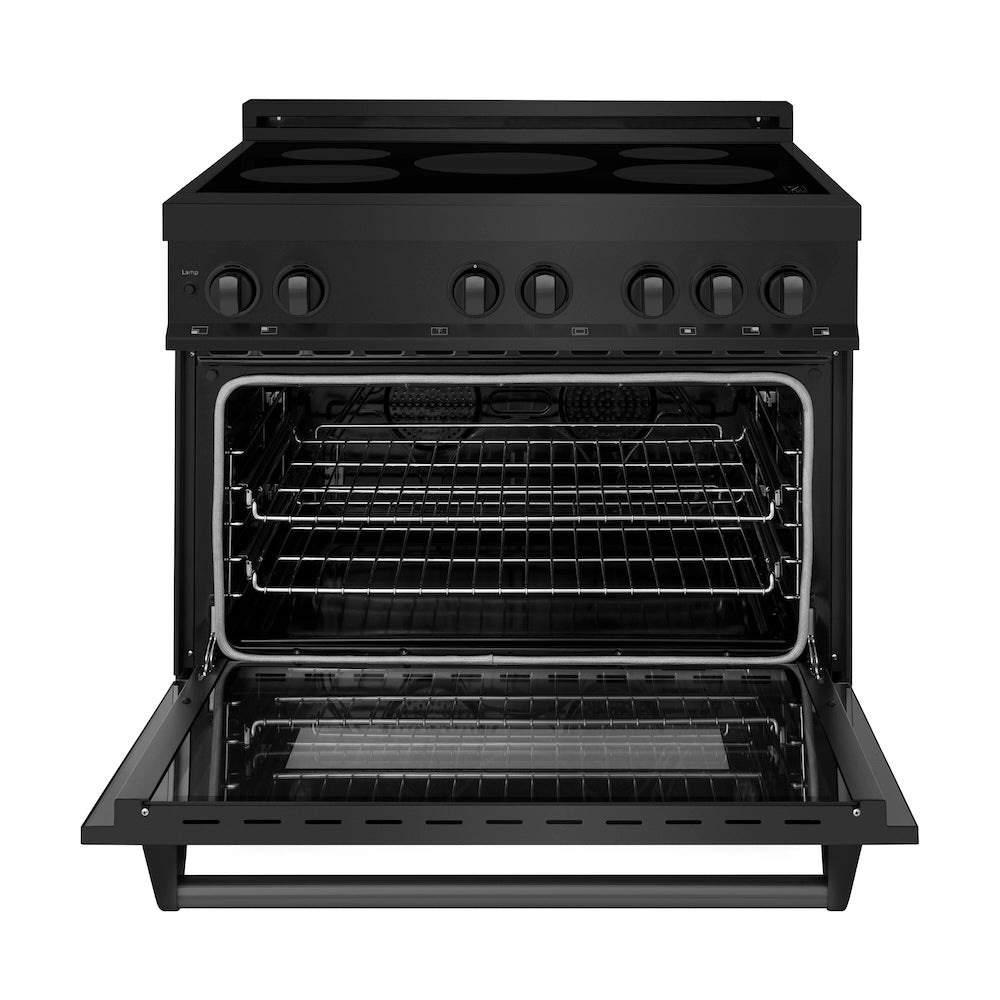 ZLINE 36 in. 4.6 cu. ft. Legacy Induction Range with 5 Element Cooktop and Electric Oven in Black Stainless Steel, Open Box-Excellent Condition