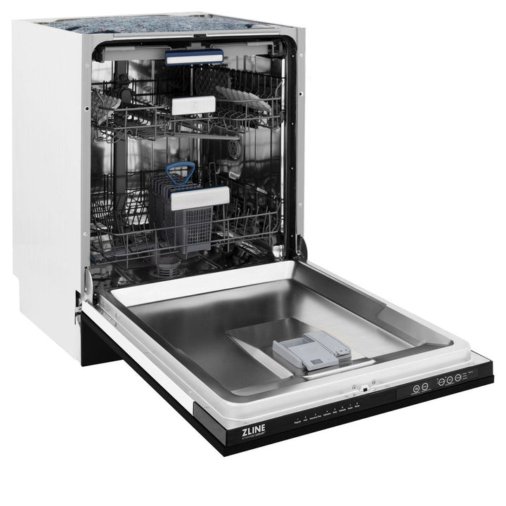 ZLINE 24 in. Tallac Series 3rd Rack Dishwasher with Black Stainless Steel Panel and Traditional Handle, 51dBa (DWV-BS-24)