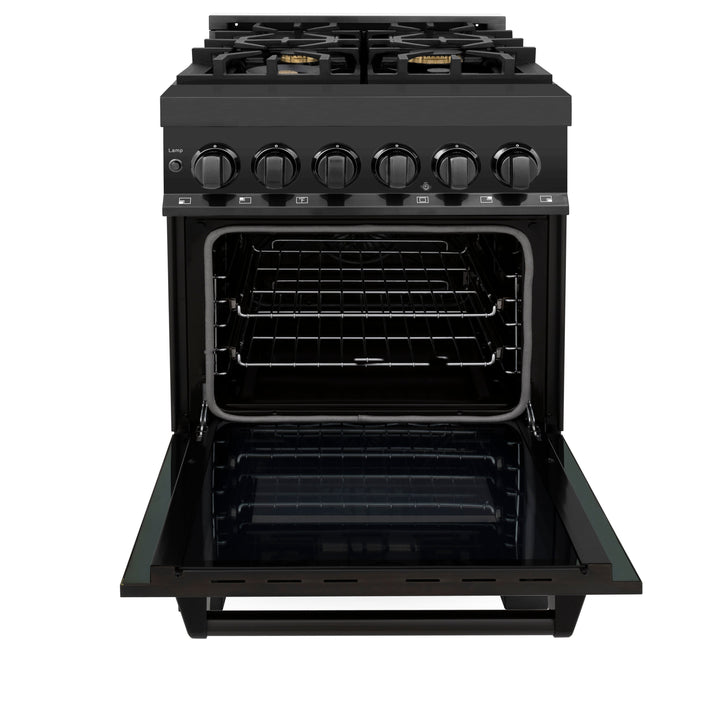 ZLINE 24 in. 2.8 cu. ft. Legacy Dual Fuel Range with 4 Burner Gas Cooktop and Electric Convection Oven in Black Stainless Steel, Open Box-Excellent Condition