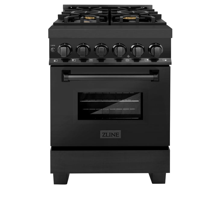 ZLINE 24 in. 2.8 cu. ft. Legacy Dual Fuel Range with 4 Burner Gas Cooktop and Electric Convection Oven in Black Stainless Steel, Open Box-Excellent Condition
