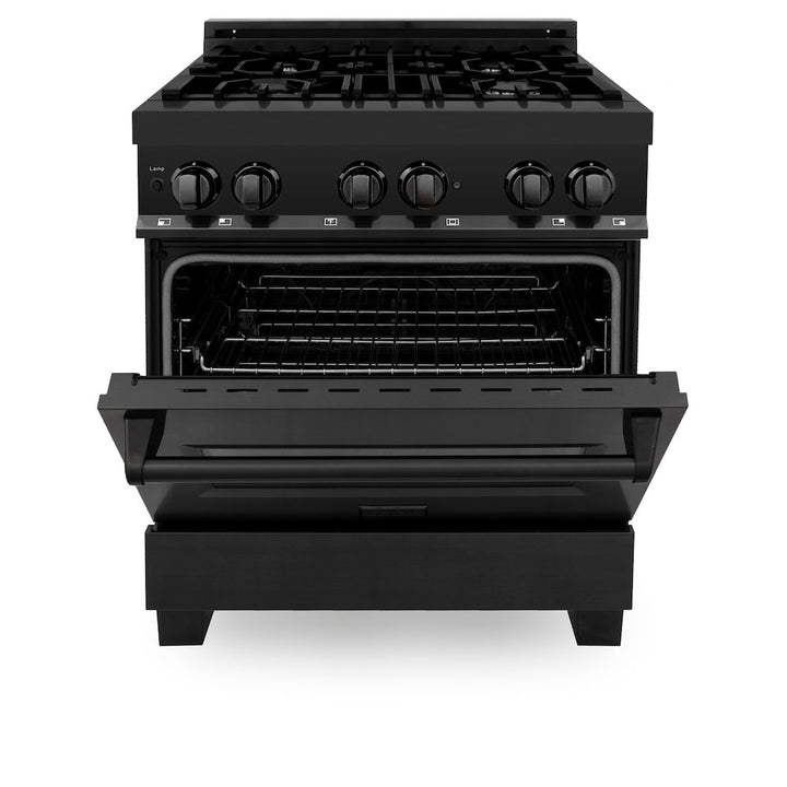 ZLINE 30 in. 4.0 cu. ft. Legacy Dual Fuel Range with 4 Burner Gas Cooktop and Electric Convection Oven in Black Stainless Steel, Open Box-Excellent Condition