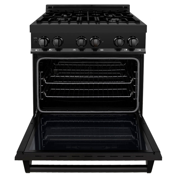 ZLINE 30 in. 4.0 cu. ft. Legacy Dual Fuel Range with 4 Burner Gas Cooktop and Electric Convection Oven in Black Stainless Steel, Open Box-Excellent Condition