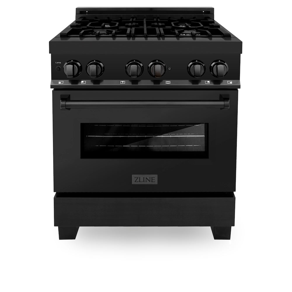 ZLINE 30 in. 4.0 cu. ft. Legacy Dual Fuel Range with 4 Burner Gas Cooktop and Electric Convection Oven in Black Stainless Steel, Open Box-Excellent Condition