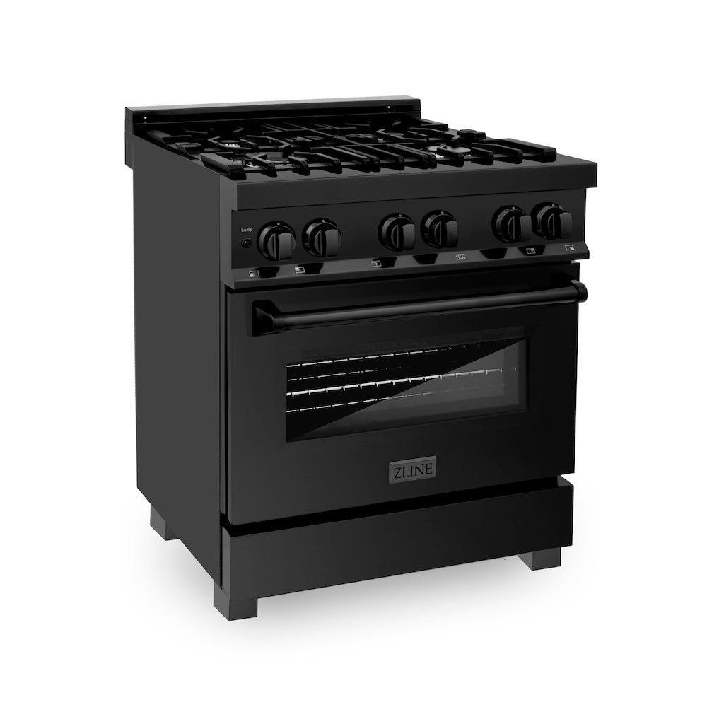 ZLINE 30 in. 4.0 cu. ft. Legacy Dual Fuel Range with 4 Burner Gas Cooktop and Electric Convection Oven in Black Stainless Steel, Open Box-Excellent Condition