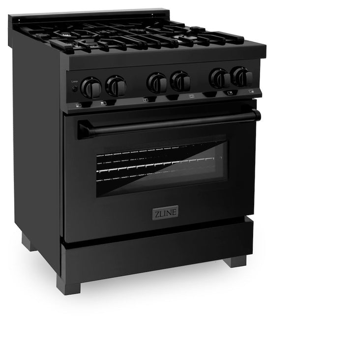 ZLINE 30 in. 4.0 cu. ft. Legacy Dual Fuel Range with 4 Burner Gas Cooktop and Electric Convection Oven in Black Stainless Steel, Open Box-Excellent Condition