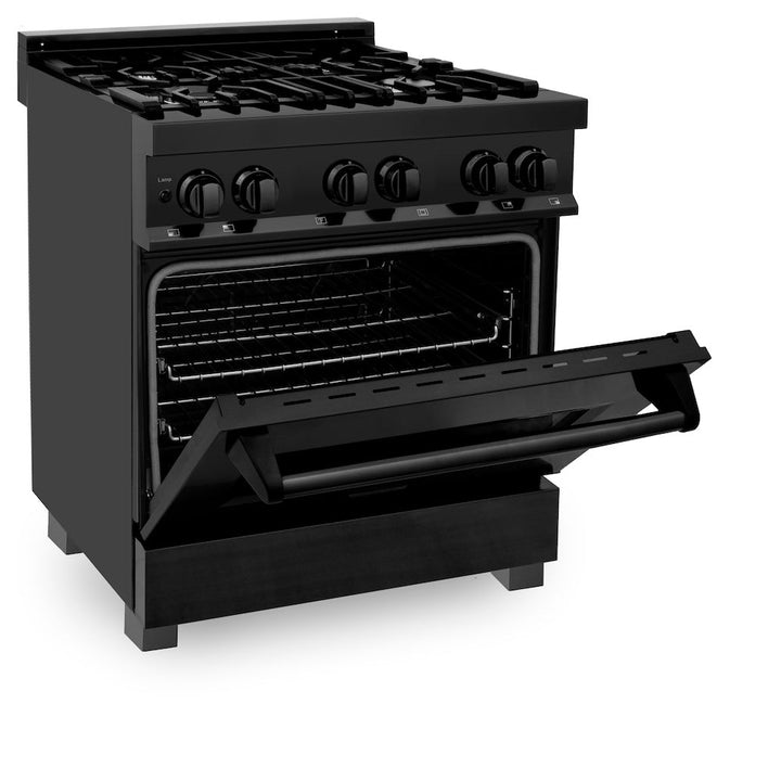 ZLINE 30 in. 4.0 cu. ft. Legacy Dual Fuel Range with 4 Burner Gas Cooktop and Electric Convection Oven in Black Stainless Steel, Open Box-Excellent Condition