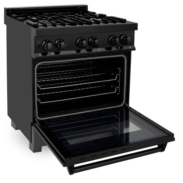 ZLINE 30 in. 4.0 cu. ft. Legacy Dual Fuel Range with 4 Burner Gas Cooktop and Electric Convection Oven in Black Stainless Steel, Open Box-Excellent Condition