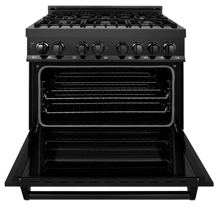 ZLINE 36 in. 4.6 cu. ft. Legacy Dual Fuel Range with 6 Burner Gas Cooktop and Electric Convection Oven in Black Stainless Steel, Open Box-Excellent Condition
