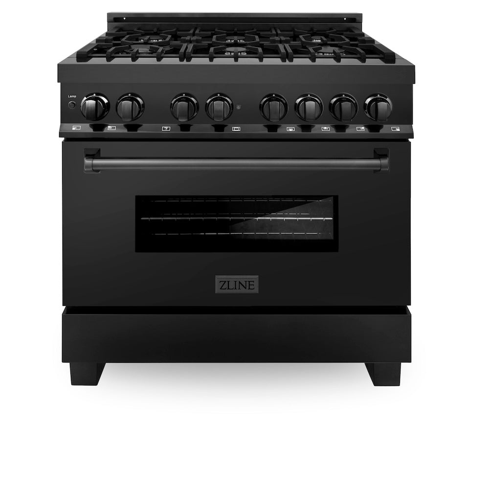ZLINE 36 in. 4.6 cu. ft. Legacy Dual Fuel Range with 6 Burner Gas Cooktop and Electric Convection Oven in Black Stainless Steel, Open Box-Excellent Condition