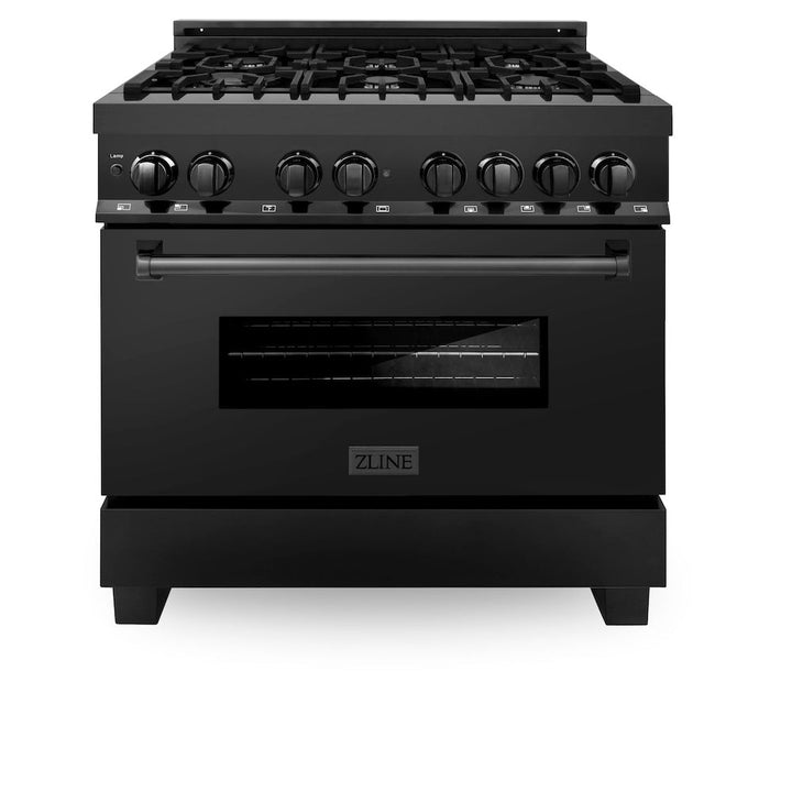 ZLINE 36 in. 4.6 cu. ft. Legacy Dual Fuel Range with 6 Burner Gas Cooktop and Electric Convection Oven in Black Stainless Steel, Open Box-Excellent Condition
