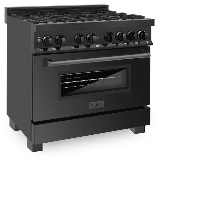 ZLINE 36 in. 4.6 cu. ft. Legacy Dual Fuel Range with 6 Burner Gas Cooktop and Electric Convection Oven in Black Stainless Steel, Open Box-Excellent Condition