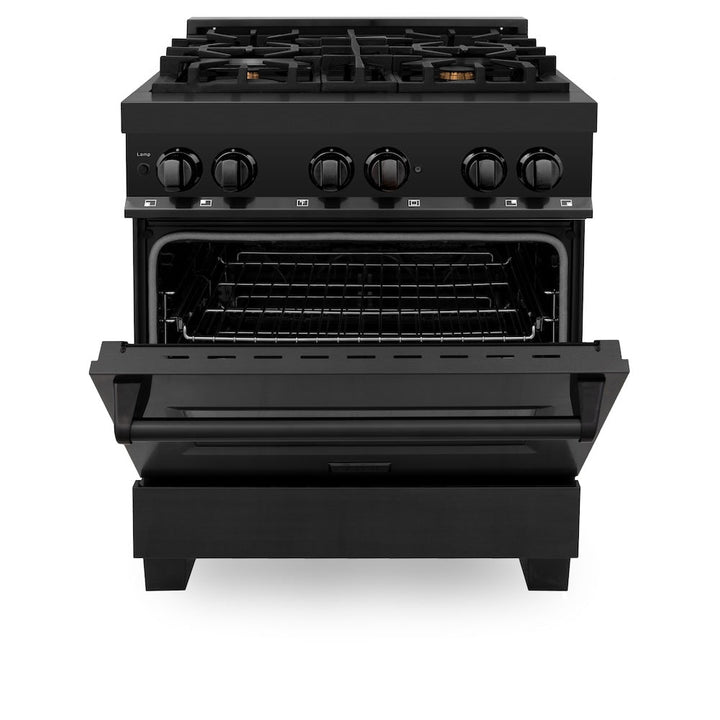 ZLINE 30 in. 4.0 cu. ft. Legacy Dual Fuel Range with Gas Cooktop and Electric Convection Oven in Black Stainless Steel with 4 Brass Burners, Open Box-Excellent Condition