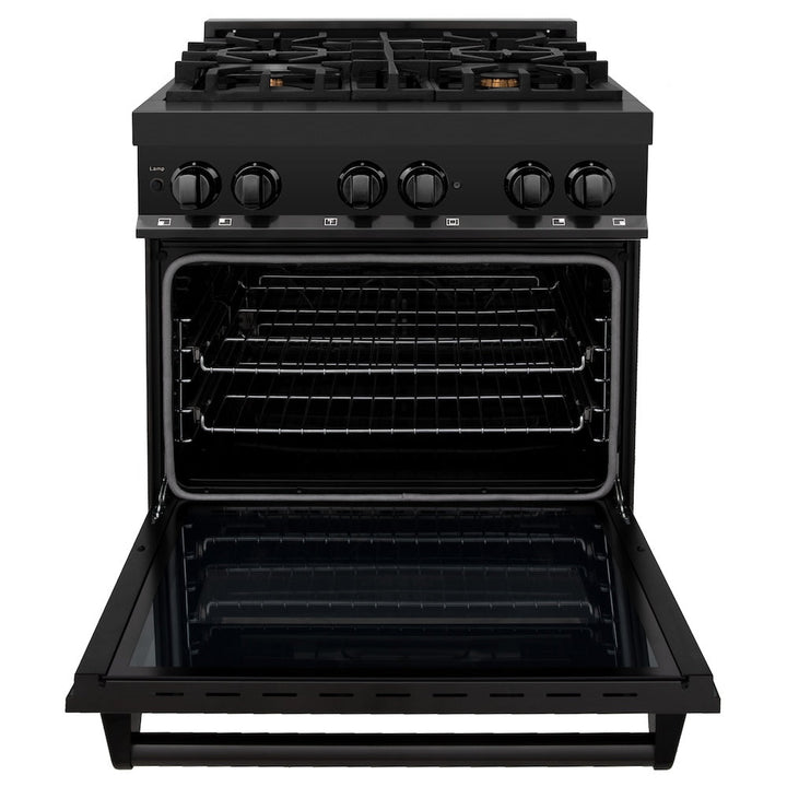 ZLINE 30 in. 4.0 cu. ft. Legacy Dual Fuel Range with Gas Cooktop and Electric Convection Oven in Black Stainless Steel with 4 Brass Burners, Open Box-Excellent Condition