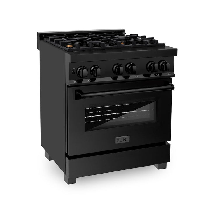 ZLINE 30 in. 4.0 cu. ft. Legacy Dual Fuel Range with Gas Cooktop and Electric Convection Oven in Black Stainless Steel with 4 Brass Burners, Open Box-Excellent Condition