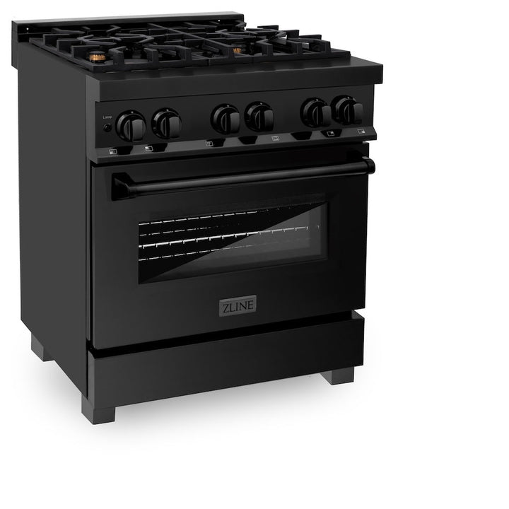 ZLINE 30 in. 4.0 cu. ft. Legacy Dual Fuel Range with Gas Cooktop and Electric Convection Oven in Black Stainless Steel with 4 Brass Burners, Open Box-Excellent Condition
