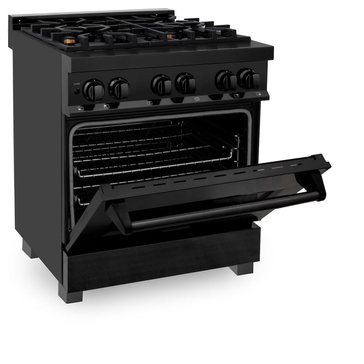 ZLINE 30 in. 4.0 cu. ft. Legacy Dual Fuel Range with Gas Cooktop and Electric Convection Oven in Black Stainless Steel with 4 Brass Burners, Open Box-Excellent Condition