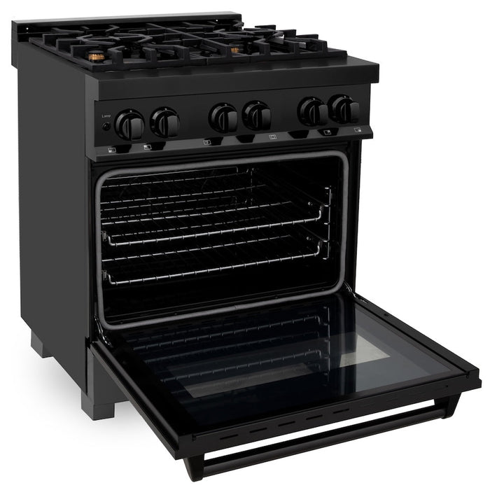ZLINE 30 in. 4.0 cu. ft. Legacy Dual Fuel Range with Gas Cooktop and Electric Convection Oven in Black Stainless Steel with 4 Brass Burners, Open Box-Excellent Condition