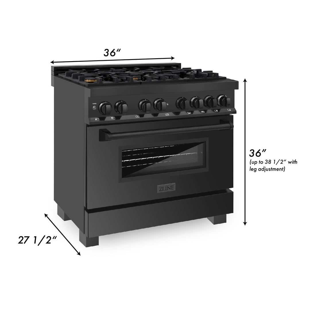 ZLINE 36 in. Professional Gas Burner/Electric Oven in Black Stainless Steel with Brass Burners, RAB-BR-36