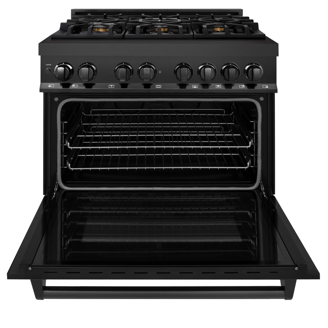 ZLINE 36 in. Professional Gas Burner/Electric Oven in Black Stainless Steel with Brass Burners, RAB-BR-36