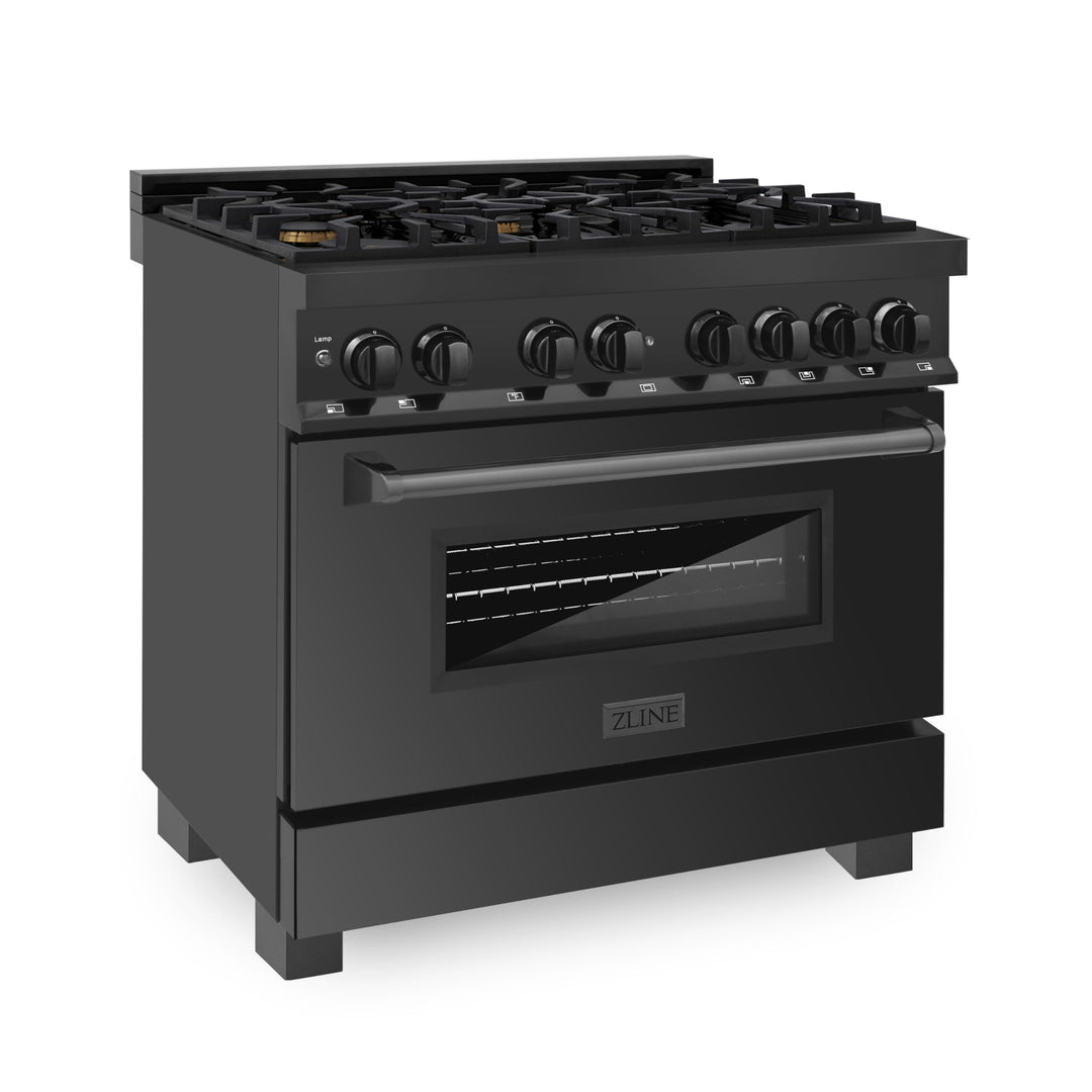 ZLINE 36" Legacy Dual Fuel Range with Gas Cooktop and Electric Convection Oven in Black Stainless Steel with 6 Brass Burners
