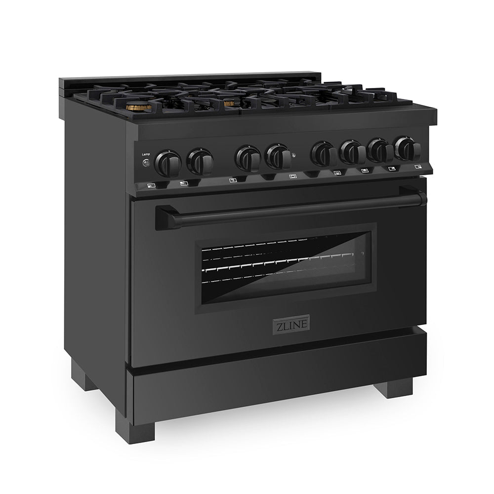ZLINE 36 in. 4.6 cu. ft. Legacy Dual Fuel Range with Gas Cooktop and Electric Convection Oven in Black Stainless Steel with 6 Brass Burners, Open Box-Excellent Condition
