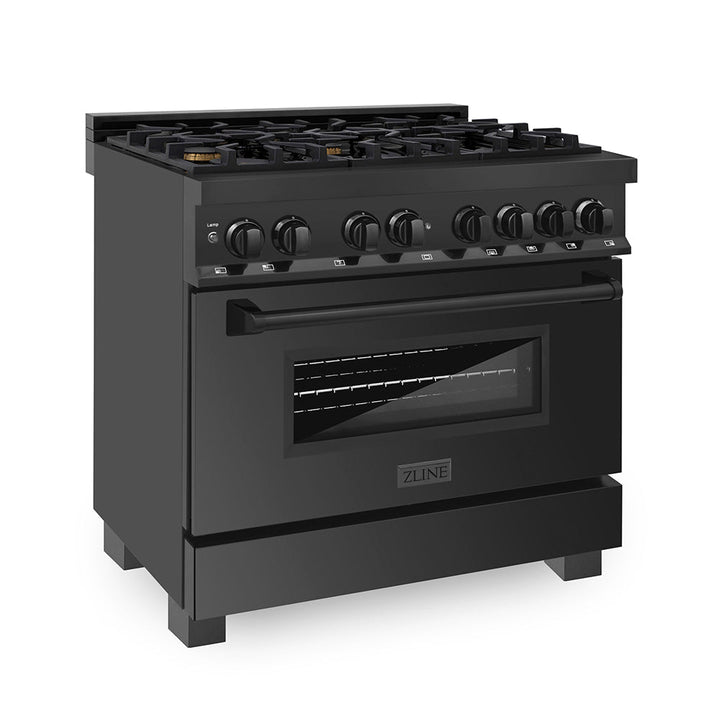 ZLINE 36 in. 4.6 cu. ft. Legacy Dual Fuel Range with Gas Cooktop and Electric Convection Oven in Black Stainless Steel with 6 Brass Burners, Open Box-Excellent Condition