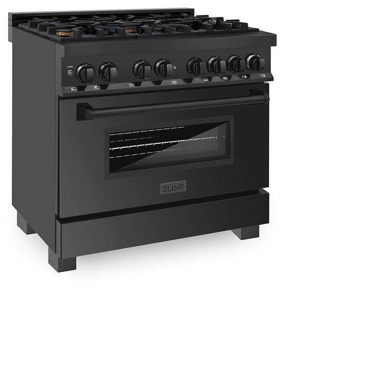 ZLINE 36 in. 4.6 cu. ft. Legacy Dual Fuel Range with Gas Cooktop and Electric Convection Oven in Black Stainless Steel with 6 Brass Burners, Open Box-Excellent Condition