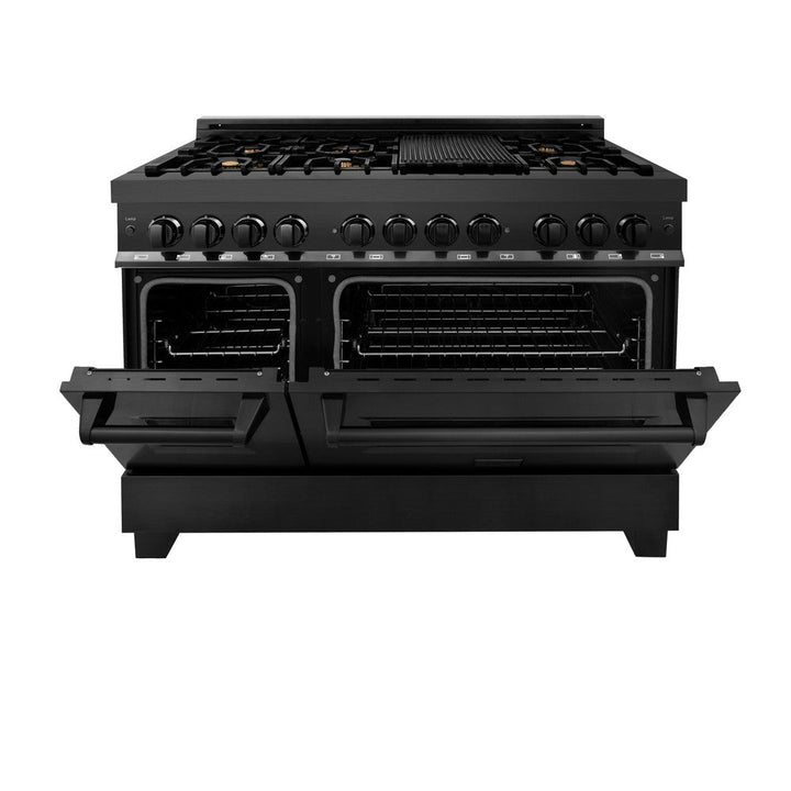 ZLINE 48 in. Kitchen Package with Black Stainless Steel Dual Fuel Range, Convertible Vent Range Hood and Dishwasher (3KP-RABRH48-DW)