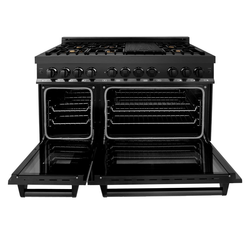 ZLINE 48 in. Kitchen Package with Black Stainless Steel Dual Fuel Range, Convertible Vent Range Hood and Dishwasher (3KP-RABRH48-DW)