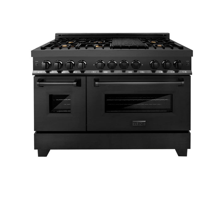 ZLINE 48 in. Kitchen Package with Black Stainless Steel Dual Fuel Range, Convertible Vent Range Hood and Dishwasher (3KP-RABRH48-DW)