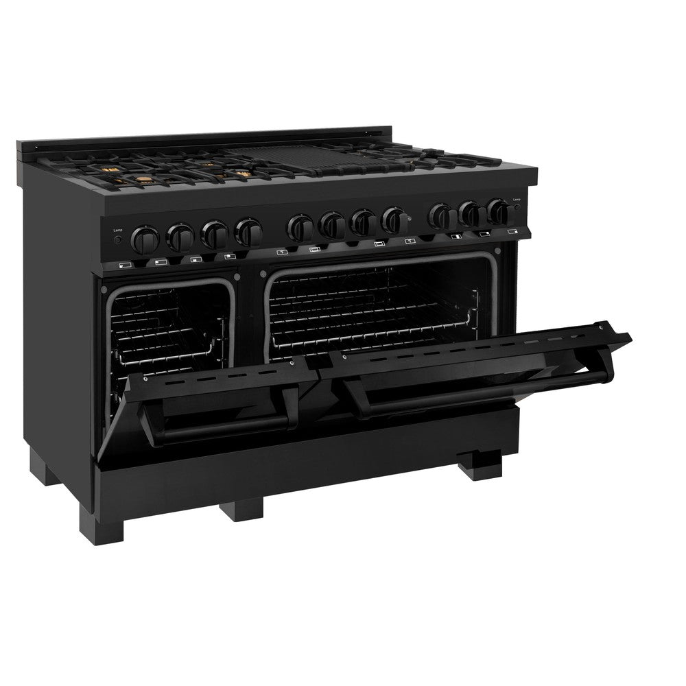 ZLINE 48 in. Kitchen Package with Black Stainless Steel Dual Fuel Range, Convertible Vent Range Hood and Dishwasher (3KP-RABRH48-DW)