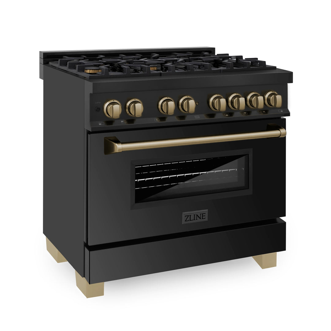 ZLINE Autograph 36" 4.6 cu. ft. Dual Fuel Range in Black Stainless Steel with Bronze Accents, RABZ-36-CB