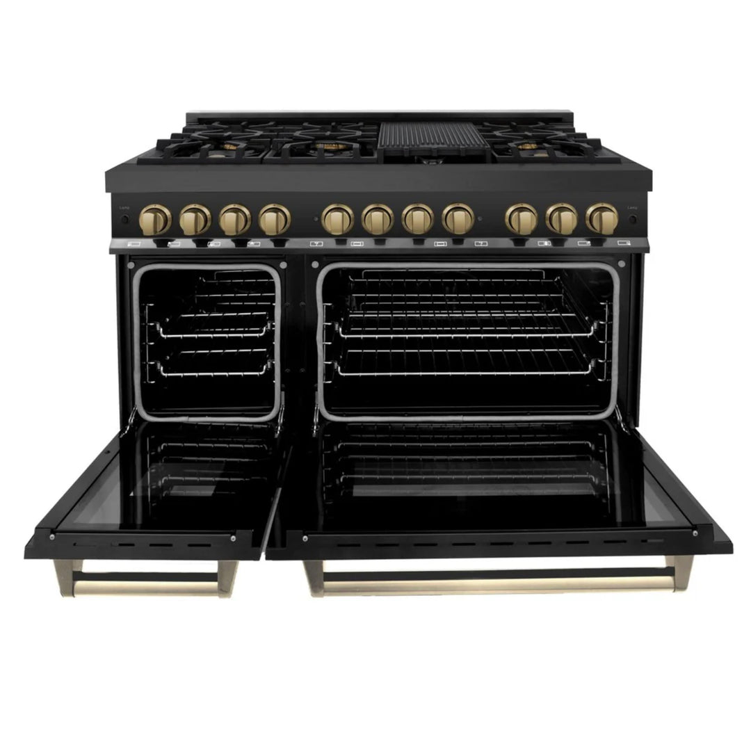 ZLINE Autograph Edition Dual Fuel Range and Range Hood Kitchen Packages with Champagne Bronze and Gold Accents