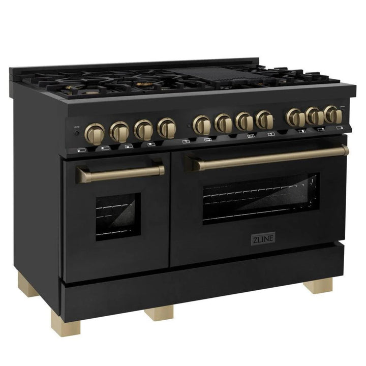 ZLINE Autograph Edition Dual Fuel Range and Range Hood Kitchen Packages with Champagne Bronze and Gold Accents