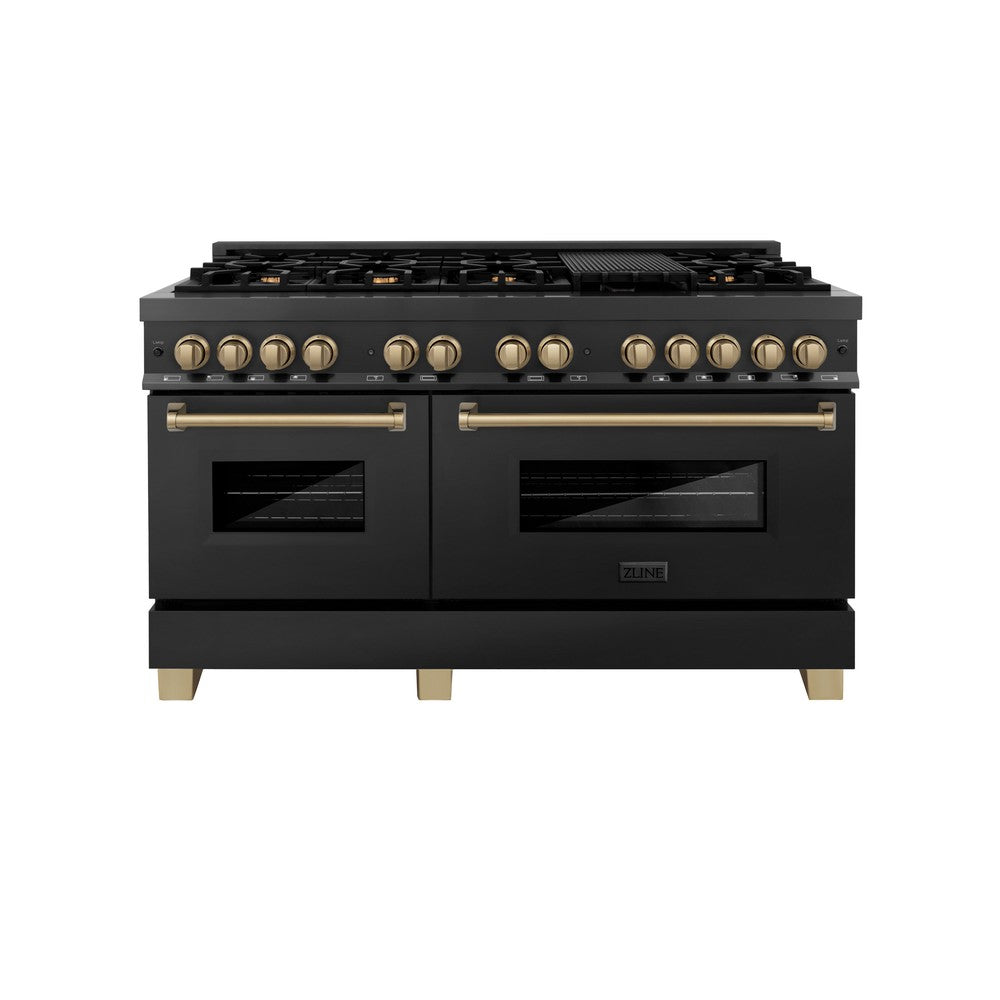 ZLINE Autograph 60" 7.4 cu. ft. Dual Fuel Range in Black Stainless Steel with Bronze Accents, RABZ-60-CB